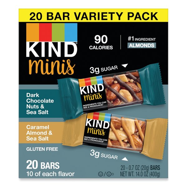 Kind Minis, Dark Choc Nuts, Sea Salt/Caramel Almond, Sea Salt, 0.7oz, PK20 27964